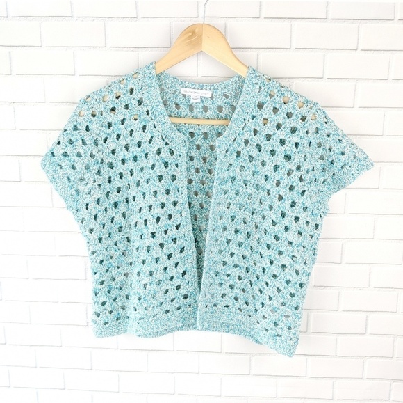 Isaac Mizrahi Live! Blue/Cream Crochet Sweater - Picture 1 of 5